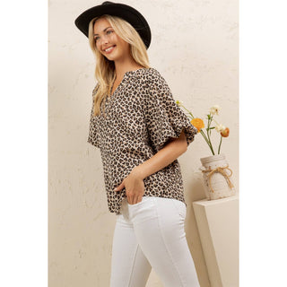 Wild Charm Leopard Blouse-Tops-Sage + Fig-Stuffology - Where Vintage Meets Modern, A Boutique for Real Women in Crosbyton, TX