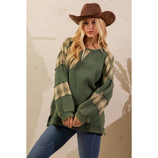 WAFFLE KNIT PATCHWORK PULLOVER-TOP-Sage + Fig-Stuffology - Where Vintage Meets Modern, A Boutique for Real Women in Crosbyton, TX
