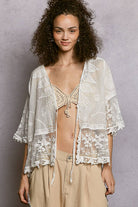 1/2 Sleeve Lace Ruffle Trim Opening Solid Crochet Cardigan-Pol Clothing-Stuffology - Where Vintage Meets Modern, A Boutique for Real Women in Crosbyton, TX