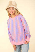 Stripe Comfy Casual Oversized Knit Top /Stuffology Boutique-SWEATSHIRT-VERY J-Stuffology - Where Vintage Meets Modern, A Boutique for Real Women in Crosbyton, TX