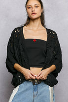 Batwing Sleeve Button Down Solid Crochet Cardigan Top-Pol Clothing-Stuffology - Where Vintage Meets Modern, A Boutique for Real Women in Crosbyton, TX