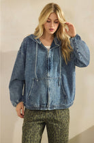 VINTAGE WASH DENIM ZIP-UP HOODIE JACKET-Denim Jacket-Sage + Fig-Stuffology - Where Vintage Meets Modern, A Boutique for Real Women in Crosbyton, TX