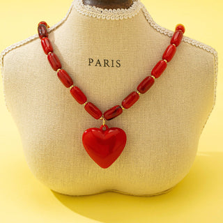 Crimson Heart Beaded Necklace | 80N92992-Necklaces-JOSSLYN by wall to wall-Stuffology - Where Vintage Meets Modern, A Boutique for Real Women in Crosbyton, TX