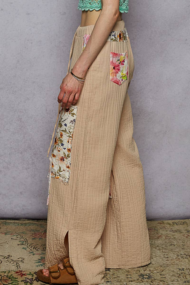 POL Double Gauze Floral Patch Pants-Pants-Pol Clothing-Stuffology - Where Vintage Meets Modern, A Boutique for Real Women in Crosbyton, TX