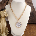 Radiant Relic – Coin Medallion Necklace with Crystal Halo-Necklaces-PennyLine inc-Stuffology - Where Vintage Meets Modern, A Boutique for Real Women in Crosbyton, TX