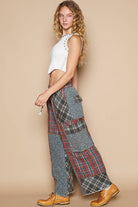 Wide Leg Elastic Waist Contrast Plaid Cargo Pockets Pants /Stuffology Boutique-Pants-Pol Clothing-Stuffology - Where Vintage Meets Modern, A Boutique for Real Women in Crosbyton, TX