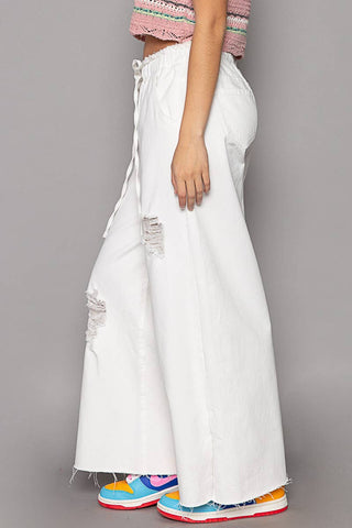 POL Clothing Wide Leg Drawstring Elastic Waist Denim Pants-Pants-Pol Clothing-Stuffology - Where Vintage Meets Modern, A Boutique for Real Women in Crosbyton, TX