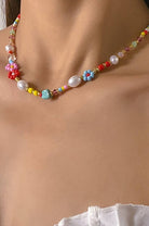 MULTI COLORED FLOWER DAISY PEARL STONE NECKLACE | 40NK9478-Necklaces-JOSSLYN by wall to wall-Stuffology - Where Vintage Meets Modern, A Boutique for Real Women in Crosbyton, TX