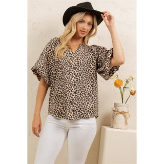 Wild Charm Leopard Blouse-Tops-Sage + Fig-Stuffology - Where Vintage Meets Modern, A Boutique for Real Women in Crosbyton, TX