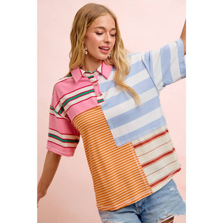MIX AND MATCH STRIPE COLOR BLOCK PULLOVER TOP