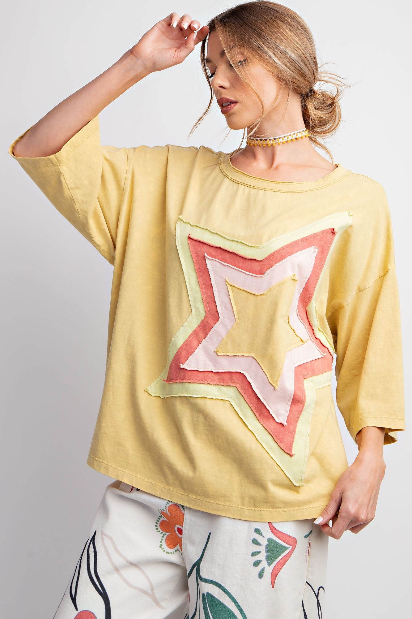 STAR PATCH MINERAL WASHED KNIT TOP / STUFFOLOGY BOUTIQUE-Top-Easel-Stuffology - Where Vintage Meets Modern, A Boutique for Real Women in Crosbyton, TX