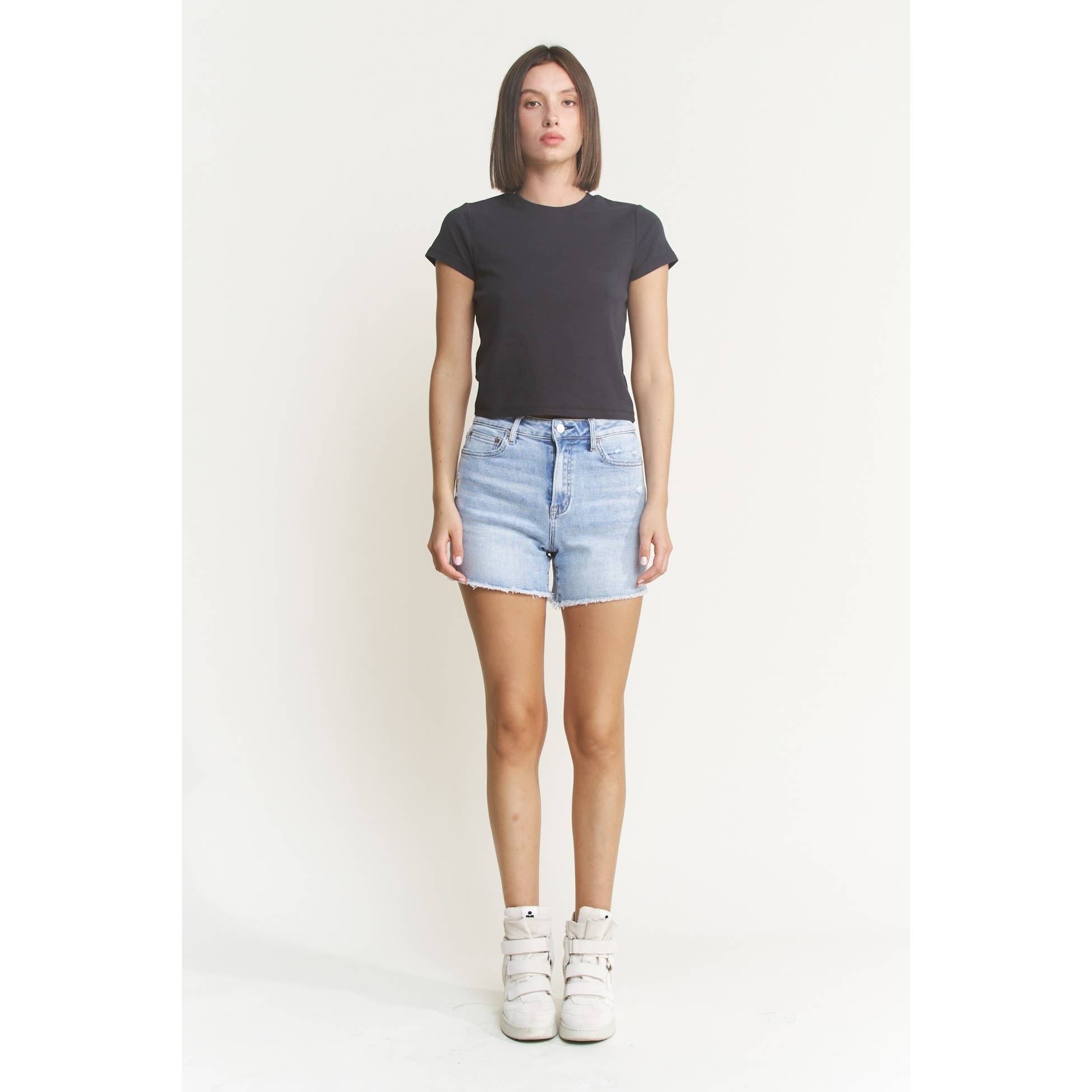 High Waisted Frayed Mica Denim Shorts-Shorts-Mica Denim-Stuffology - Where Vintage Meets Modern, A Boutique for Real Women in Crosbyton, TX