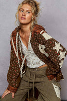 POL Clothing - Star Patch Hoodie Jacket-Hoodie-Pol Clothing-Stuffology - Where Vintage Meets Modern, A Boutique for Real Women in Crosbyton, TX