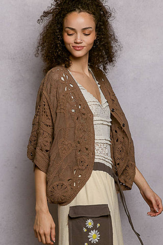 Batwing Sleeve Button Down Solid Crochet Cardigan Top-Pol Clothing-Stuffology - Where Vintage Meets Modern, A Boutique for Real Women in Crosbyton, TX