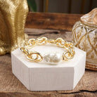 Modern Muse – Chunky Stretch Bracelet with Sculpted Pearl Bead-Bracelets-PennyLine inc-Stuffology - Where Vintage Meets Modern, A Boutique for Real Women in Crosbyton, TX