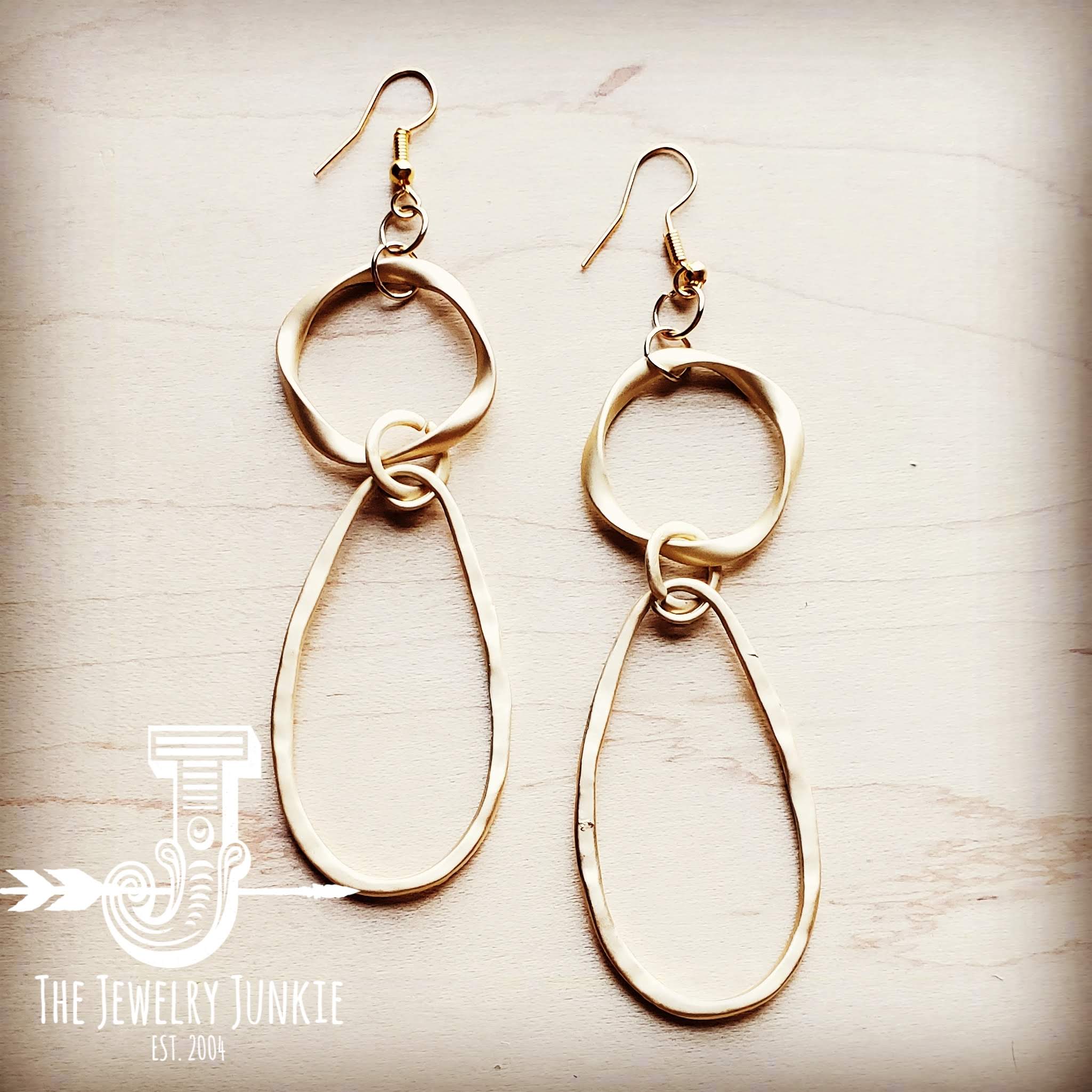 Matte Gold Hoop Earrings with Oval Hoop Dangle 203u-The Jewelry Junkie-Stuffology - Where Vintage Meets Modern, A Boutique for Real Women in Crosbyton, TX