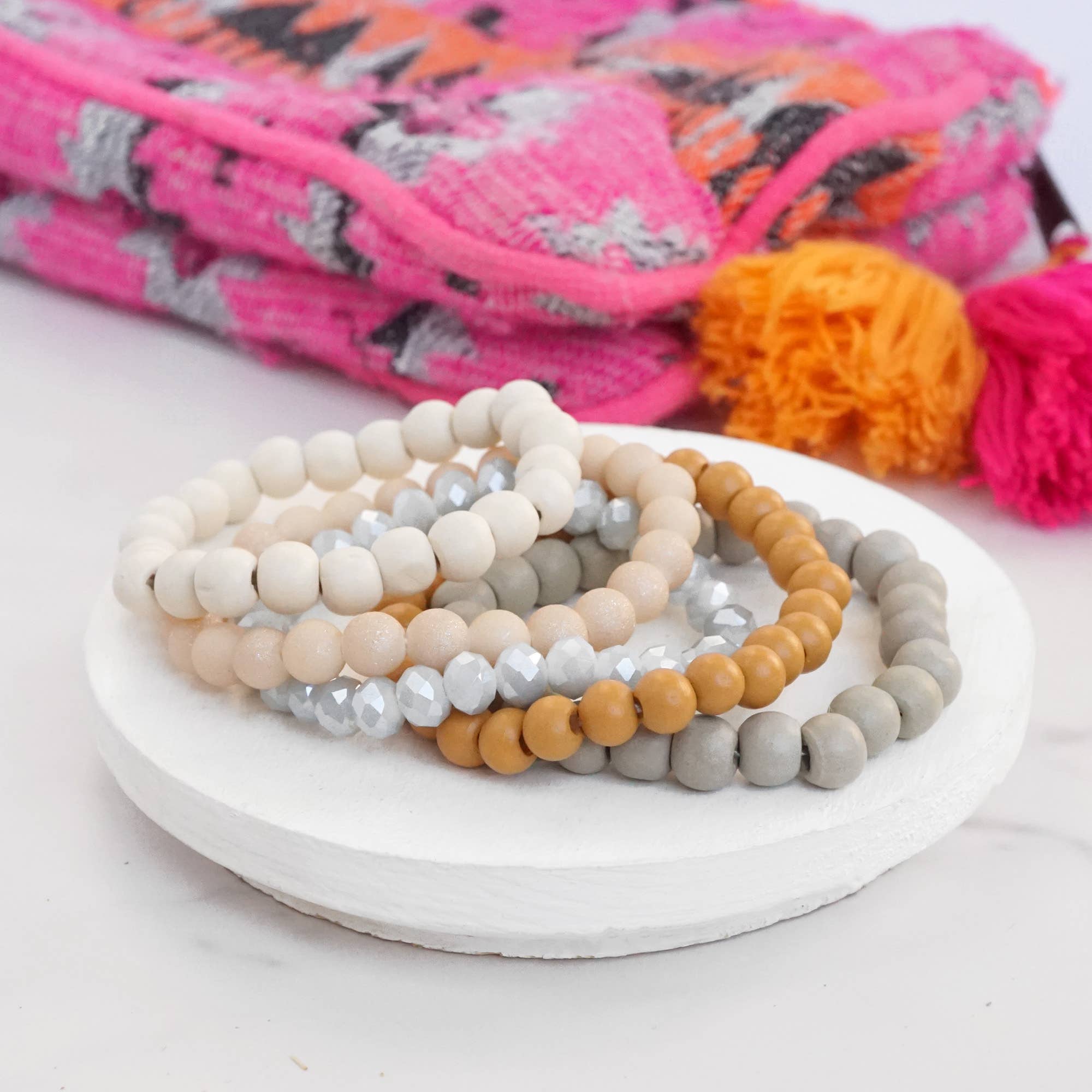Wood glass basic bracelets stack beaded bracelet set-PennyLine inc-Stuffology - Where Vintage Meets Modern, A Boutique for Real Women in Crosbyton, TX