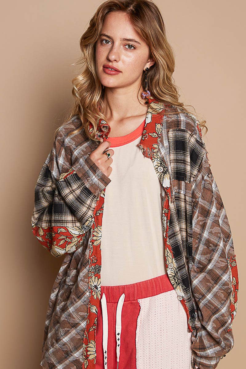 Vintage Washed Long Sleeve Button Down Plaid Shirt /Stuffology Boutique-Shirt / Jacket-Pol Clothing-Stuffology - Where Vintage Meets Modern, A Boutique for Real Women in Crosbyton, TX