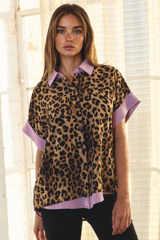 Leopard Printed Button-down Top-Tops-Oddi-Stuffology - Where Vintage Meets Modern, A Boutique for Real Women in Crosbyton, TX