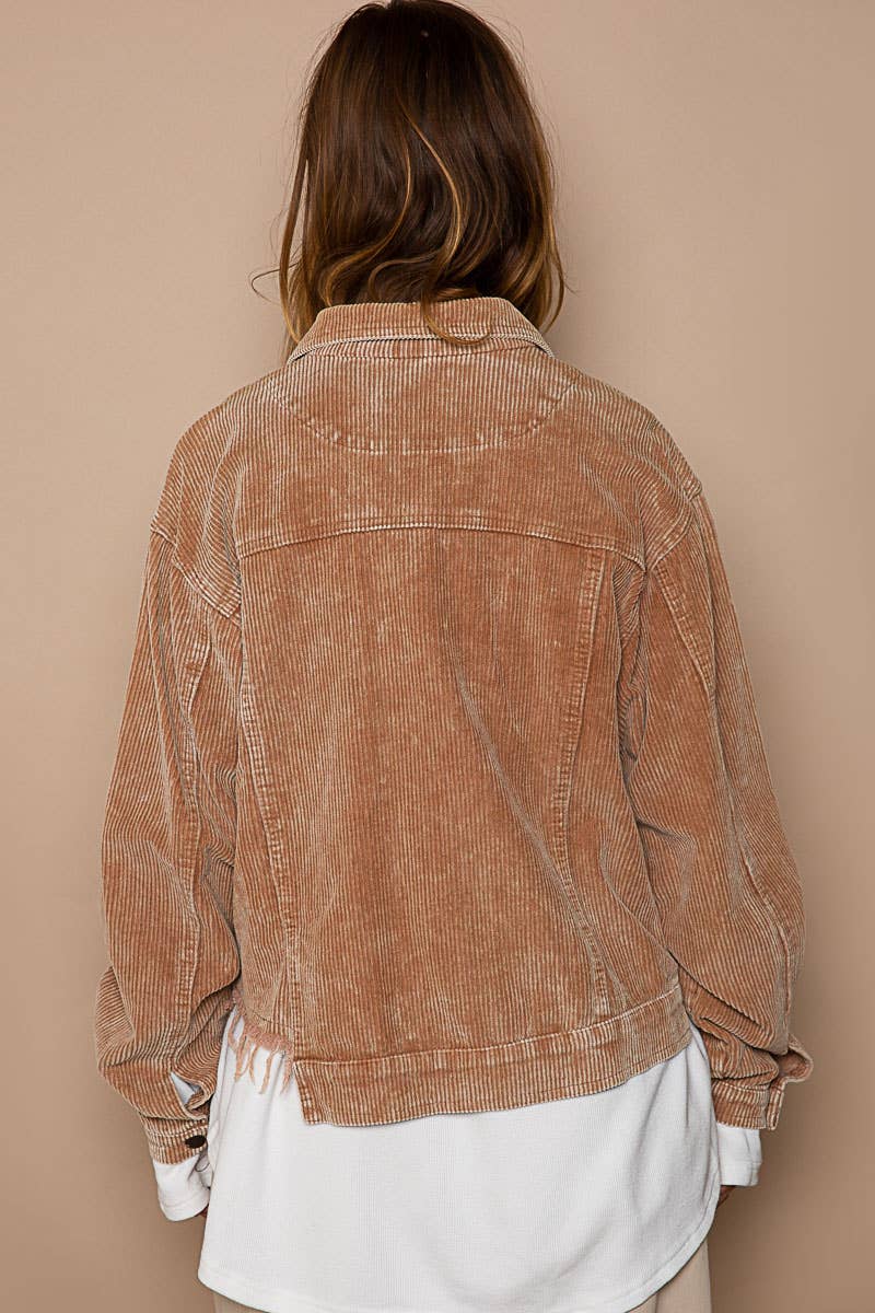 Distressed Hem Corduroy Jacket /Stuffology Boutique-Jackets-Pol Clothing-Stuffology - Where Vintage Meets Modern, A Boutique for Real Women in Crosbyton, TX