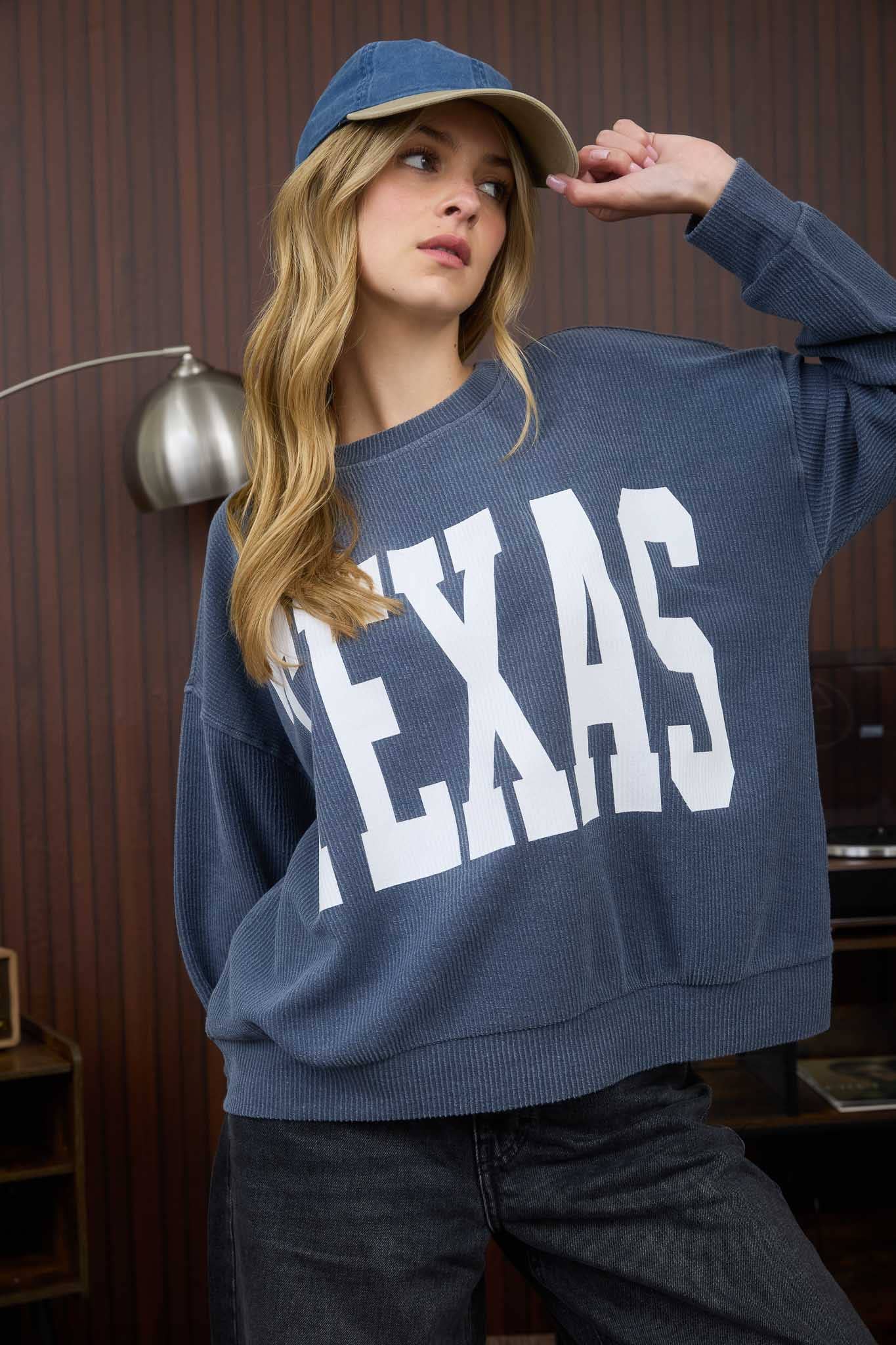 TEXAS LONG SLEEVE KNIT TOP-Pullover Top-J.O.A-Stuffology - Where Vintage Meets Modern, A Boutique for Real Women in Crosbyton, TX