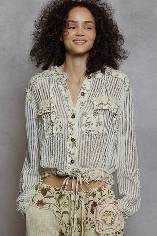 Cream Vintage Washed Floral Print Hoodie Jacket-Jackets-Pol Clothing-Stuffology - Where Vintage Meets Modern, A Boutique for Real Women in Crosbyton, TX