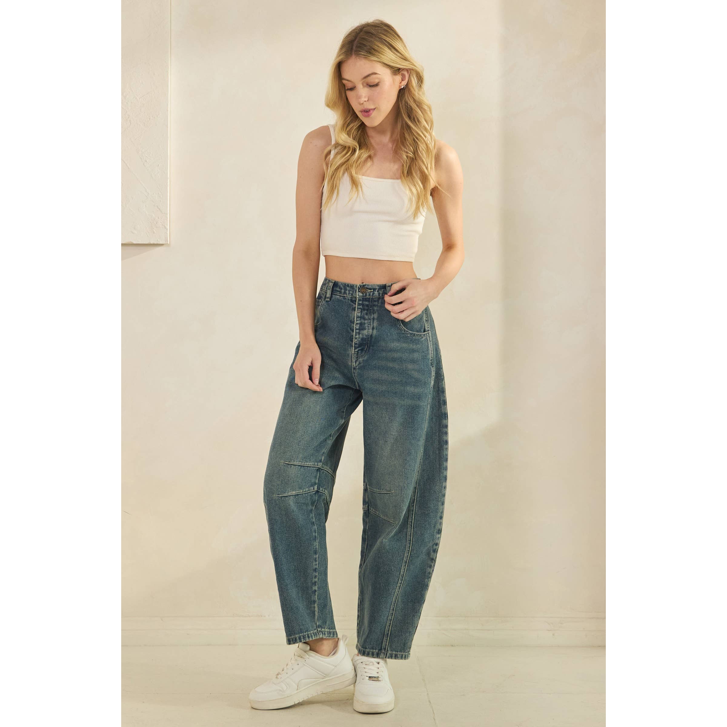 CLASSIC BARREL STYLE JEANS-Jeans-Sage + Fig-Stuffology - Where Vintage Meets Modern, A Boutique for Real Women in Crosbyton, TX