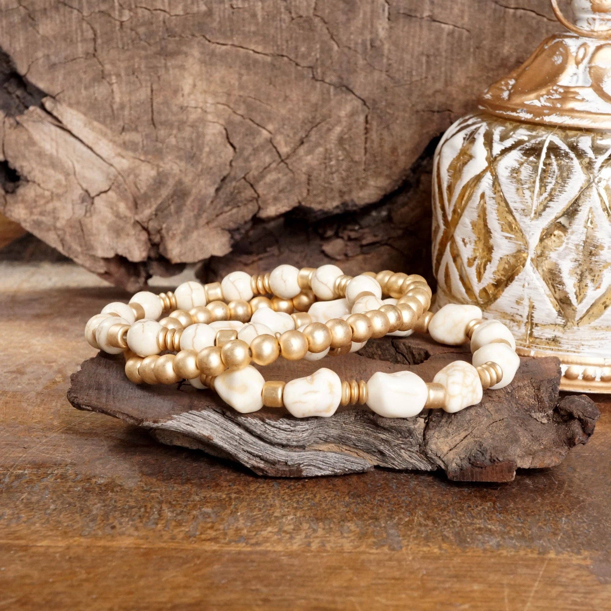 Western-Inspired Beaded Bracelet Set – Gold & Stone Accents-PennyLine inc-Stuffology - Where Vintage Meets Modern, A Boutique for Real Women in Crosbyton, TX