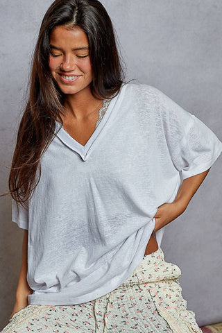 POL Clothing V-neck short sleeve stone washing knit top-Pol Clothing-Stuffology - Where Vintage Meets Modern, A Boutique for Real Women in Crosbyton, TX