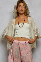 1/2 Sleeve Lace Ruffle Trim Opening Solid Crochet Cardigan-Pol Clothing-Stuffology - Where Vintage Meets Modern, A Boutique for Real Women in Crosbyton, TX