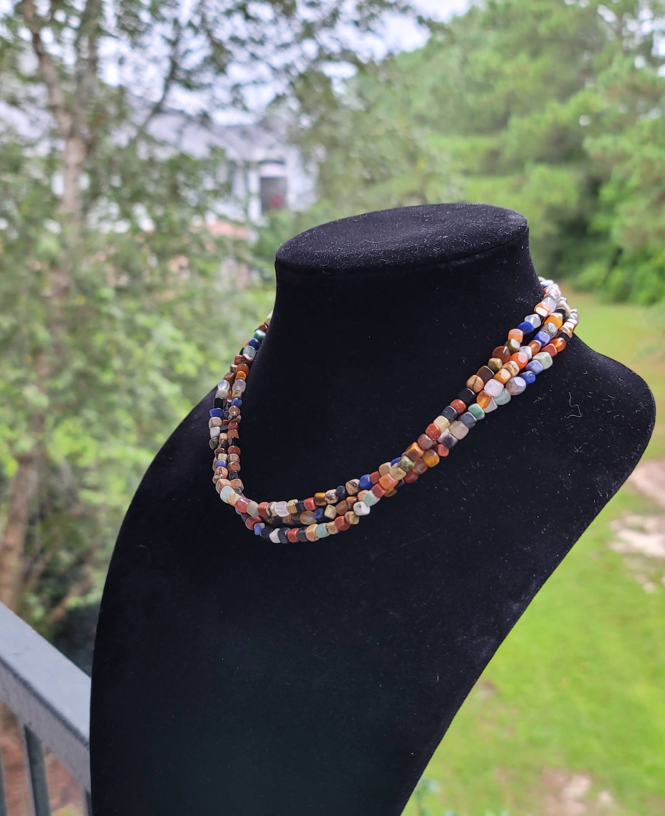 Natural gemstones 3 strand choker Native Southwest handmade-Horse Spirit Studio-Stuffology - Where Vintage Meets Modern, A Boutique for Real Women in Crosbyton, TX