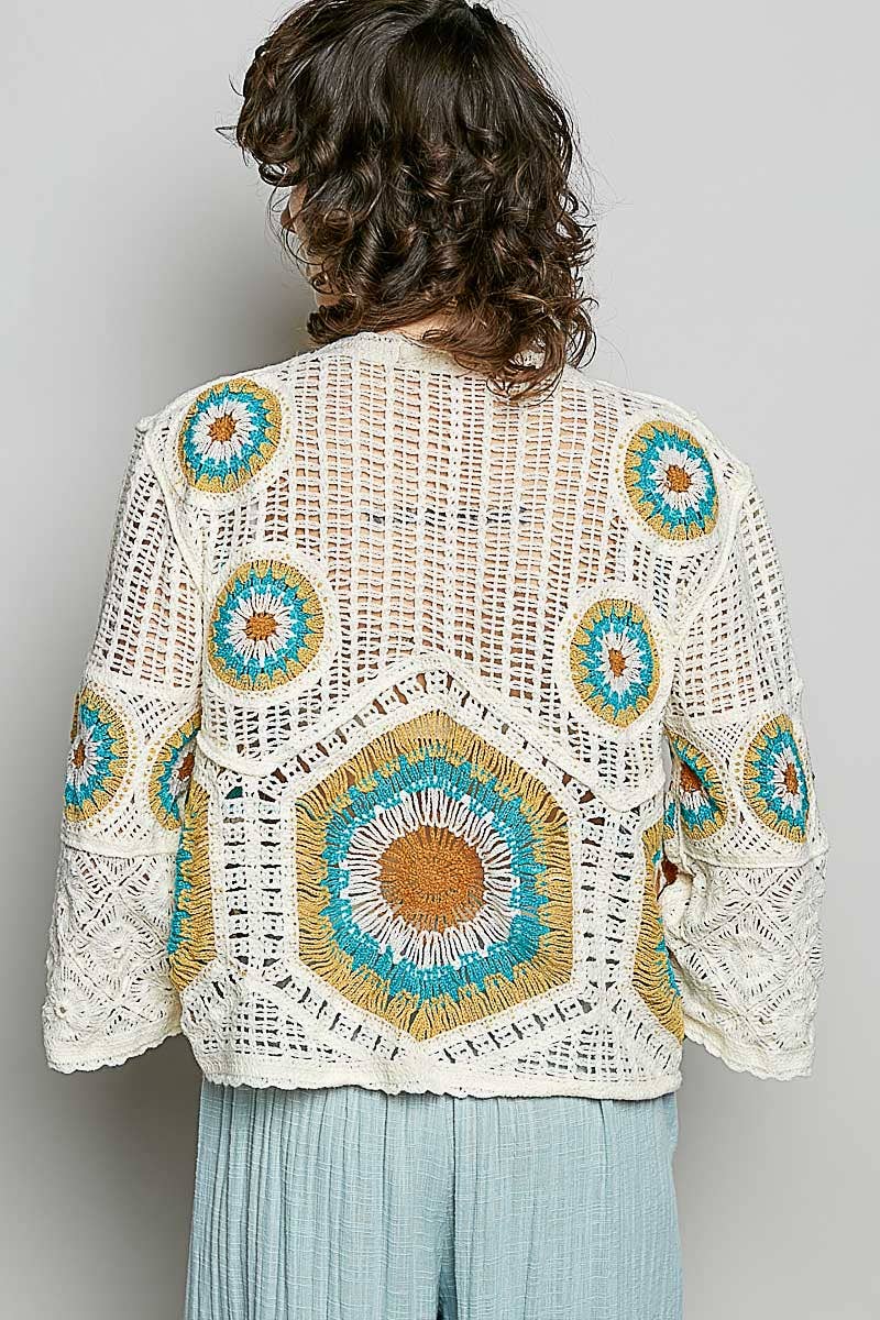 V-Neck Granny Circle Motif Scalloped Edge Crochet Top-Crochet Top-Pol Clothing-Stuffology - Where Vintage Meets Modern, A Boutique for Real Women in Crosbyton, TX