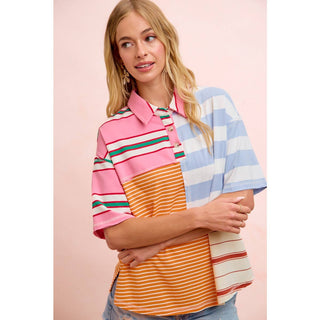 MIX AND MATCH STRIPE COLOR BLOCK PULLOVER TOP
