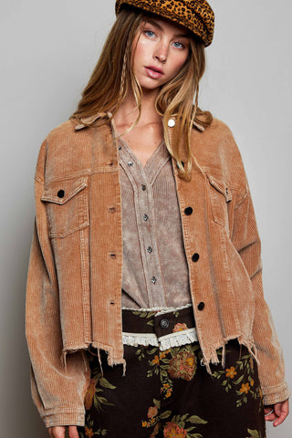 Pocket Front Button Down Corduroy Trucker Jacket-Jackets-Pol Clothing-Stuffology - Where Vintage Meets Modern, A Boutique for Real Women in Crosbyton, TX