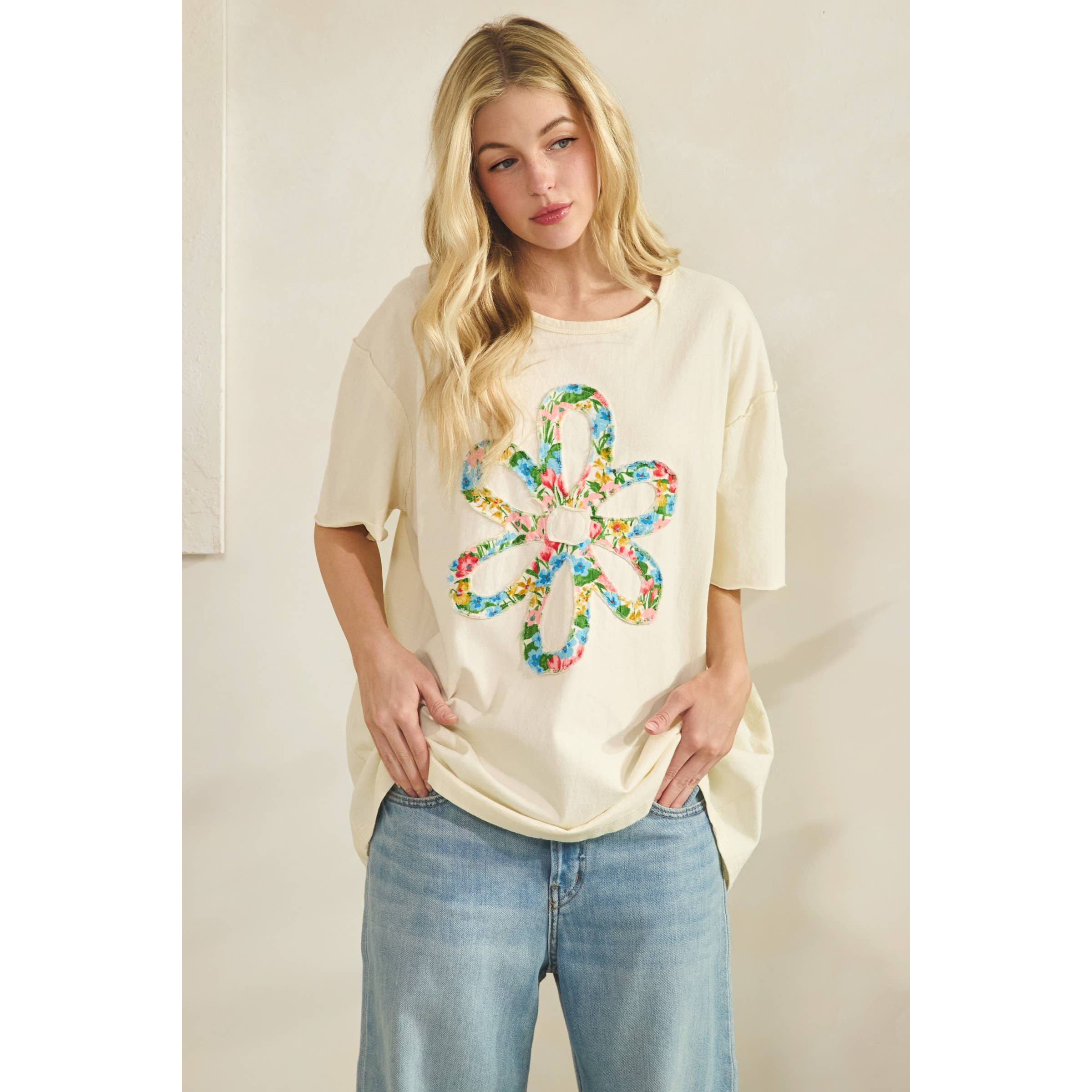 WILDFLOWER BLOOM PATCH TEE-Tees-Sage + Fig-Stuffology - Where Vintage Meets Modern, A Boutique for Real Women in Crosbyton, TX