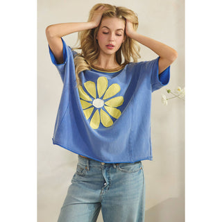 Daisy Applique Tee-Vintage Wash Tee-Sage + Fig-Stuffology - Where Vintage Meets Modern, A Boutique for Real Women in Crosbyton, TX
