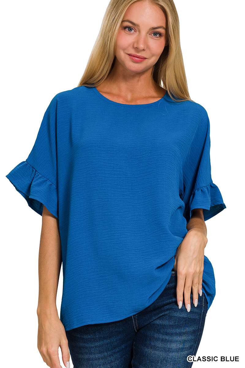 Woven Airflow Ruffle Sleeve Top | Stuffology Boutique-Short Sleeves-Zenana-Stuffology - Where Vintage Meets Modern, A Boutique for Real Women in Crosbyton, TX