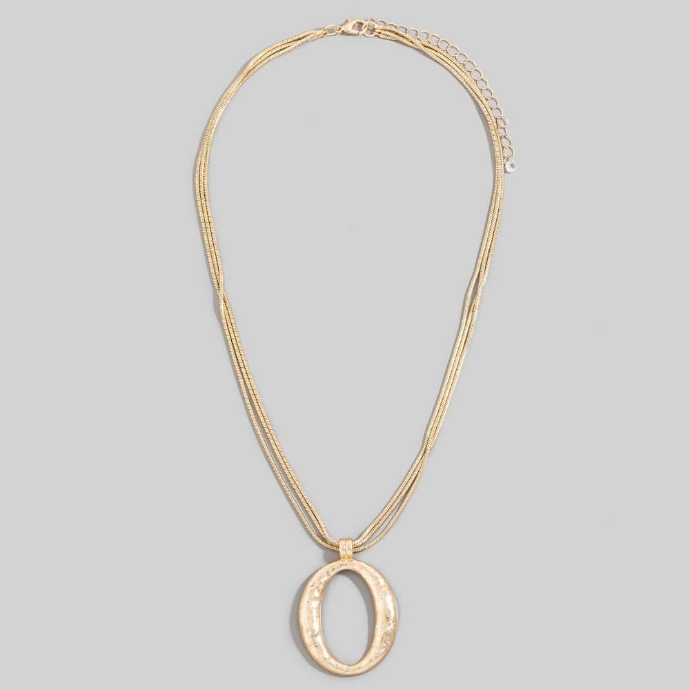 Matte Hammered Gold Oval Pendant Layered Chains Necklace-Necklaces-The Looks by Fame Accessories-Stuffology - Where Vintage Meets Modern, A Boutique for Real Women in Crosbyton, TX