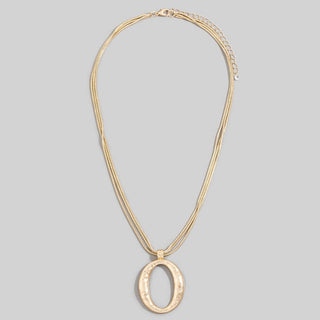 Matte Hammered Gold Oval Pendant Layered Chains Necklace-Necklaces-The Looks by Fame Accessories-Stuffology - Where Vintage Meets Modern, A Boutique for Real Women in Crosbyton, TX