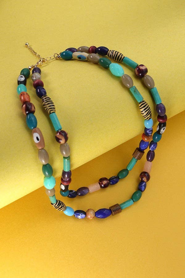 MULTI BEADED DOUBLE LAYER NECKLACE-Necklaces-JOSSLYN by wall to wall-Stuffology - Where Vintage Meets Modern, A Boutique for Real Women in Crosbyton, TX