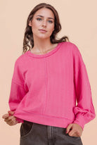 Raw Edge Detail Oversized Textured Knit Top-Top-VERY J-Stuffology - Where Vintage Meets Modern, A Boutique for Real Women in Crosbyton, TX