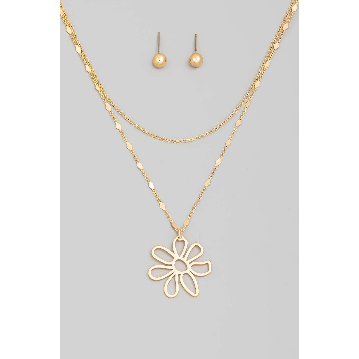 Flower Pendant Layered Chains Necklace Set | Stuffology Boutique-Necklaces-The Looks by Fame Accessories-Stuffology - Where Vintage Meets Modern, A Boutique for Real Women in Crosbyton, TX