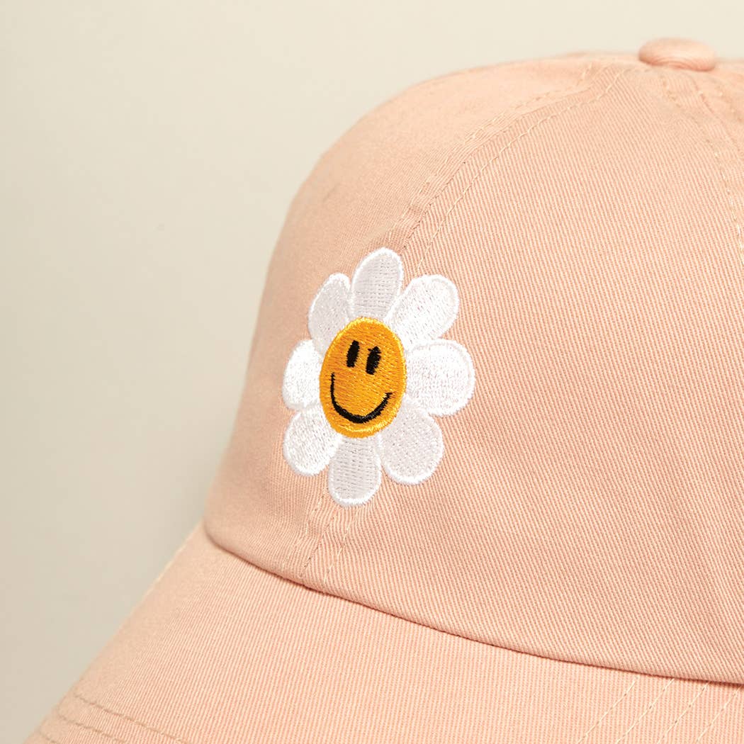 Happy Face Flower Embroidered Baseball Cap | Stuffology Boutique-Hats-Fashion City-Stuffology - Where Vintage Meets Modern, A Boutique for Real Women in Crosbyton, TX