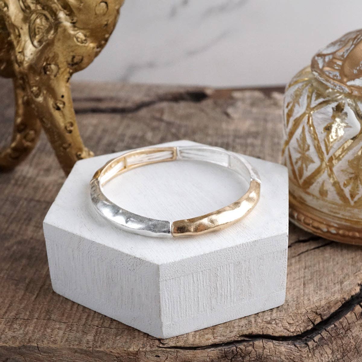 Boho Stretchy Minimalist Bangle Raw Textured Worn Gold-Bracelets-PennyLine inc-Stuffology - Where Vintage Meets Modern, A Boutique for Real Women in Crosbyton, TX