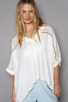 POL Clothing Oversize V-neck Crochet Lace Contrast Studded Top-Loose Fit Top-Pol Clothing-Stuffology - Where Vintage Meets Modern, A Boutique for Real Women in Crosbyton, TX