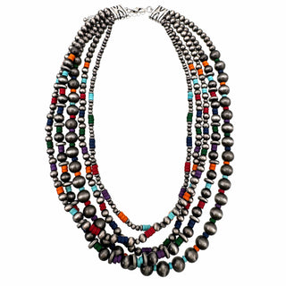 Western Multicolor Navajo Beads Chunky 18" Necklace-Necklaces-Lunar Deer-Stuffology - Where Vintage Meets Modern, A Boutique for Real Women in Crosbyton, TX