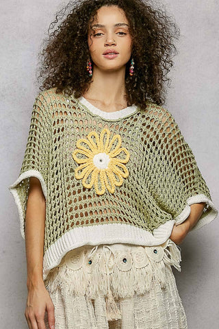 POL Clothing Round Neck Sleeveless Floral Open Crochet Sweater-Tops-Pol Clothing-Stuffology - Where Vintage Meets Modern, A Boutique for Real Women in Crosbyton, TX