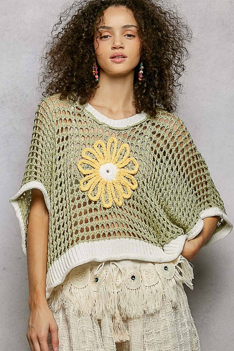 POL Clothing Round Neck Sleeveless Floral Open Crochet Sweater-Sweater Vest-Pol Clothing-Stuffology - Where Vintage Meets Modern, A Boutique for Real Women in Crosbyton, TX