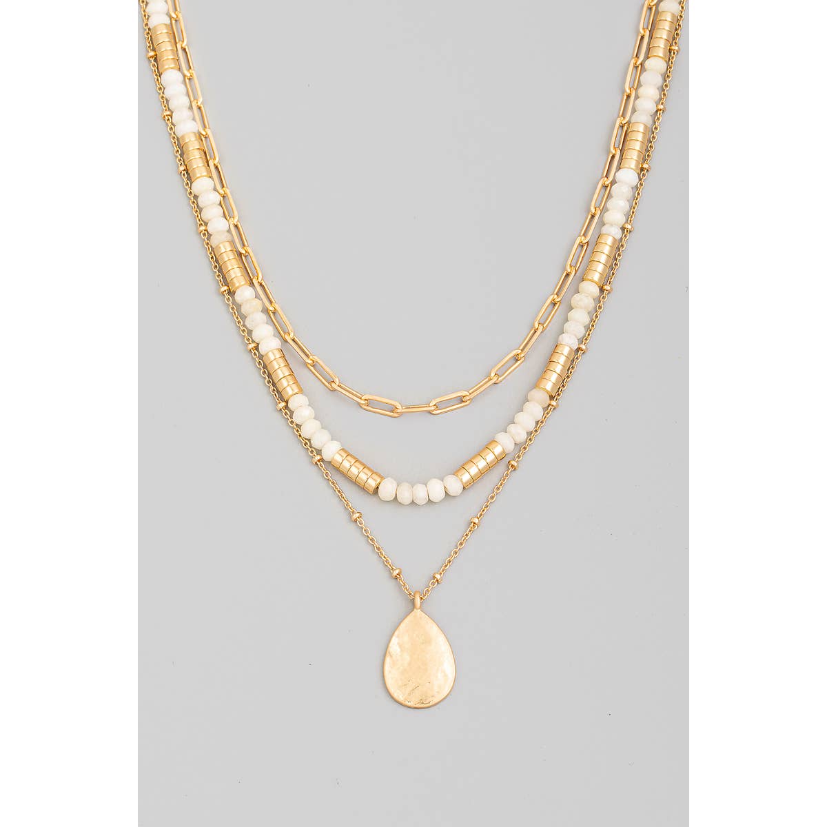 Tear Drop Charm Layered Beads Chain Necklace | Stuffology Boutique-Necklaces-The Looks by Fame Accessories-Stuffology - Where Vintage Meets Modern, A Boutique for Real Women in Crosbyton, TX