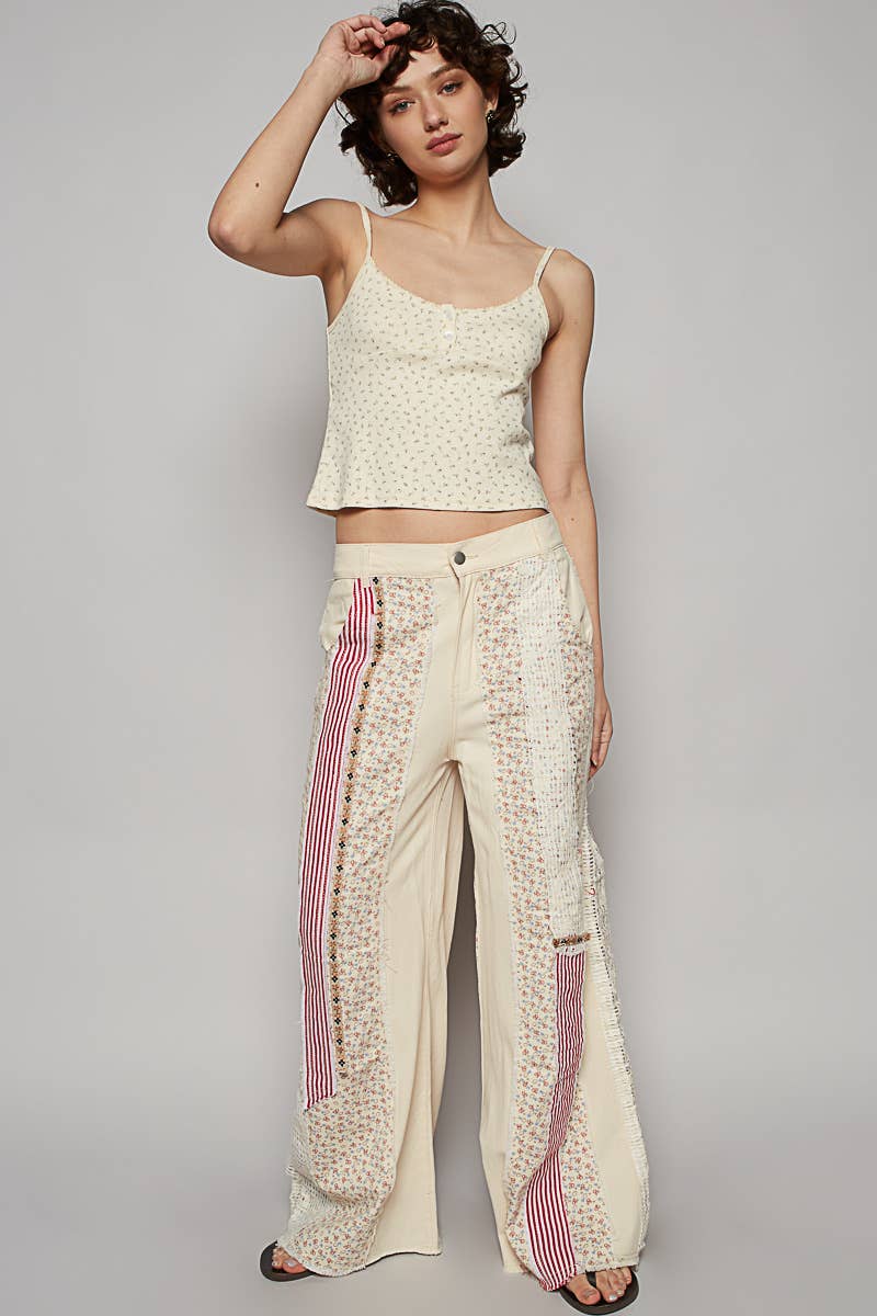 POL Clothing Patchwork Relaxed Woven Denim Jeans-Jeans-Pol Clothing-Stuffology - Where Vintage Meets Modern, A Boutique for Real Women in Crosbyton, TX